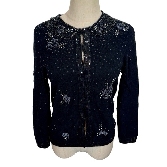 White + Warren 100% Cashmere Beaded Sequins Vintage-Inspired Cardigan Sweater - Picture 2 of 7